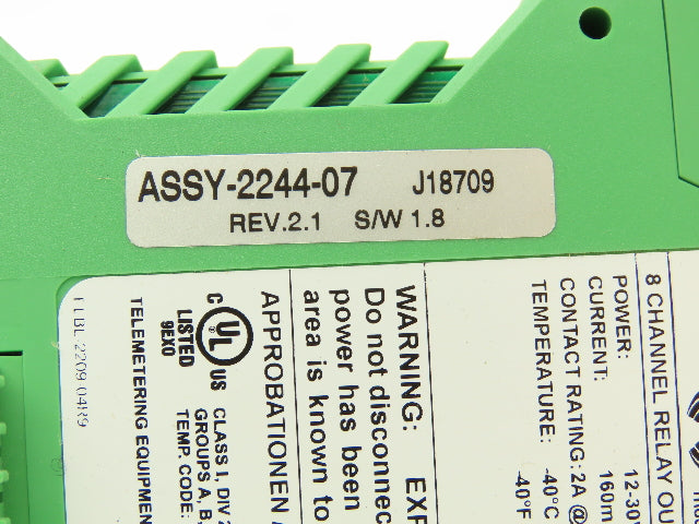 Phoenix Contact RAD-OUT-8D-REL 8 Channel Relay Output Module Rev 2.1 | S/W 1.8