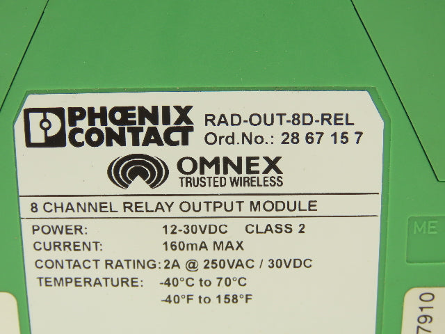 Phoenix Contact RAD-OUT-8D-REL 8 Channel Relay Output Module Rev 1.2 | S/W 1.7