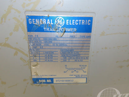 GE 9T21B1008G2 Stepdown Transformer 7.5KVA Hv 432/456/480V LV 120/240V 1PH 3R
