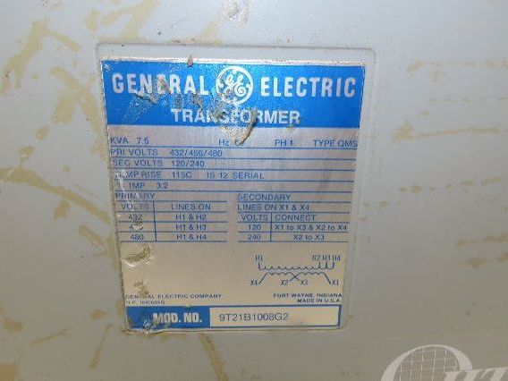 GE 9T21B1008G2 Stepdown Transformer 7.5KVA Hv 432/456/480V LV 120/240V 1PH 3R