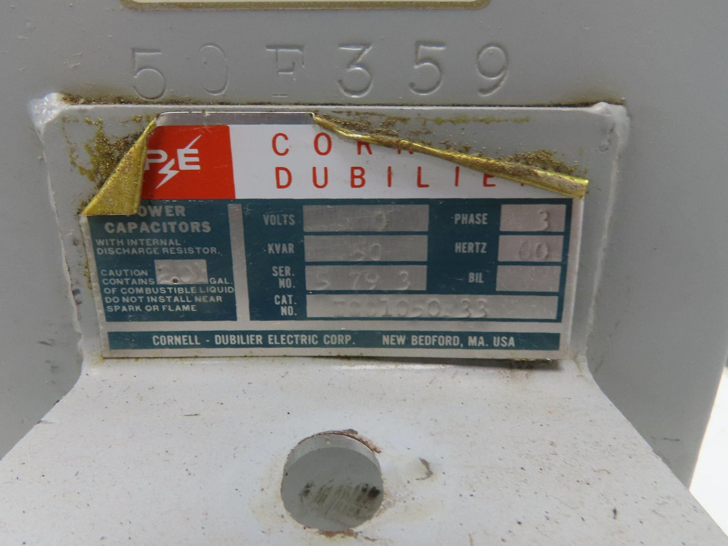 FPE ICC1050F33 Cornell Dubilier Power Capacitor 480V 50KVAR 3Ph 60Hz