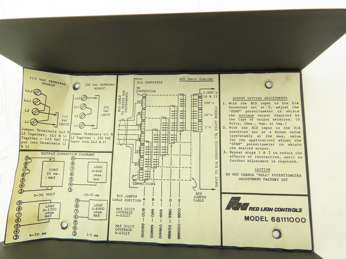 Red Lion 68111000 DAC Digital Analog Converter Module 115/230VAC