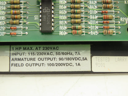 Warner Electric Q7006 DC Motor Drive 1HP 90/180VDC 5A Arm. | 100/200VDC 1A Field