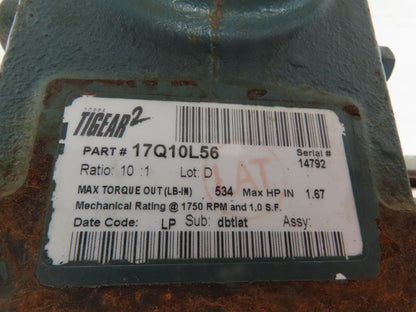 Baldor/Tigear 17Q10L56 Gear Motor 10:1 Reducer 175RPM 1HP 230/460V 3PH RH 56C