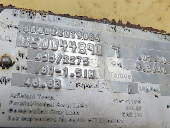 Sew Eurodrive S60D22DT90S4 Varimot 3PH Gearmotor 9.3-46rpm Variable Speed 48.8:1