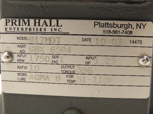 Winsmith Reliance 917MDT Gear Motor 10:1 Reducer 172 RPM 1/2Hp 230/460V 3PH 56C