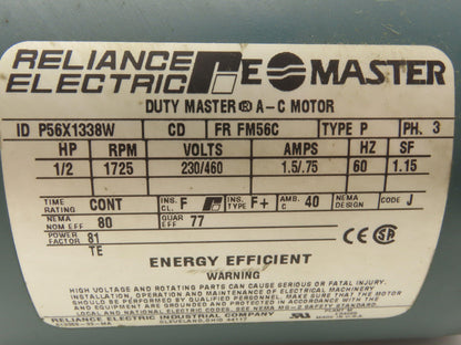 Winsmith Reliance 917MDT Gear Motor 10:1 Reducer 172 RPM 1/2Hp 230/460V 3PH 56C