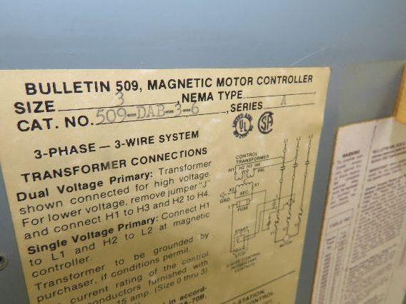 Allen Bradley Electrical Enclosure 19x18x8" Combination Motor Starter Box Sz 3