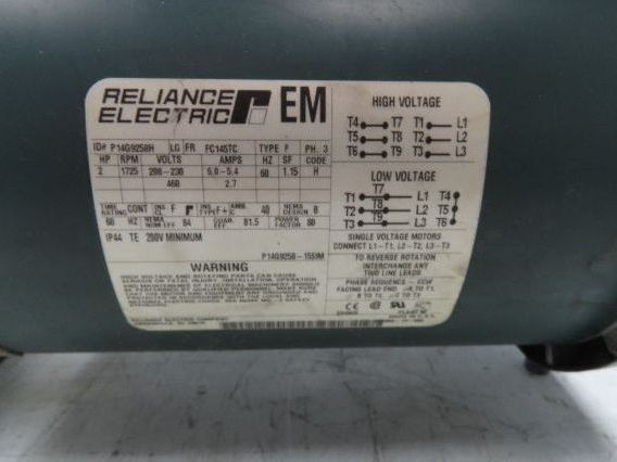 Dodge Reliance 17Q05LR14 Gear Motor 5:1 Reducer 345RPM 2Hp 230/460V Dual Shaft