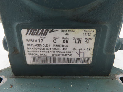 Dodge Reliance 17Q05LR14 Gear Motor 5:1 Reducer 345RPM 2Hp 230/460V Dual Shaft