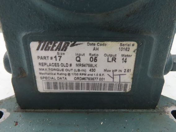 Dodge Reliance 17Q05LR14 Gear Motor 5:1 Reducer 345RPM 2Hp 230/460V Dual Shaft