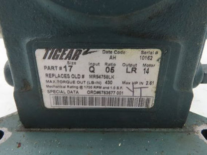 Dodge Reliance 17Q05LR14 Gear Motor 5:1 Reducer 345RPM 2Hp 230/460V Dual Shaft