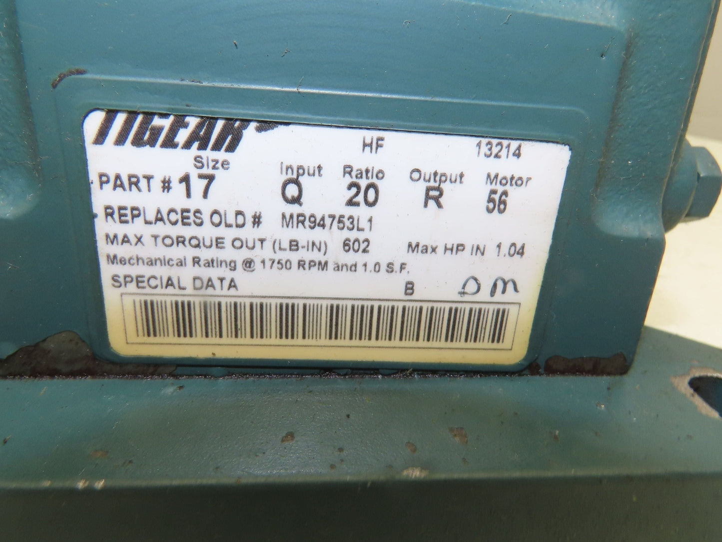 Dodge Baldor 17Q20R56 Gear Motor 20:1 Reducer 86 RPM 3/4Hp 230/460V 3PH RH 56C