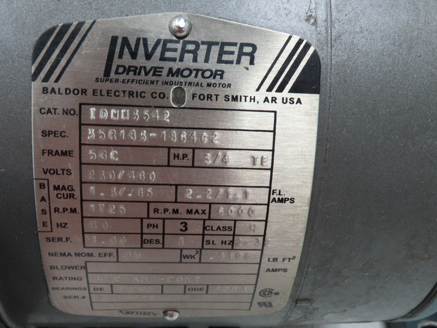 Dodge Baldor 17Q20R56 Gear Motor 20:1 Reducer 86 RPM 3/4Hp 230/460V 3PH RH 56C