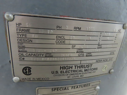US Motors High Thrust Vertical Motor 50Hp 230/460V 3Ph 326TP 1775RPM DP