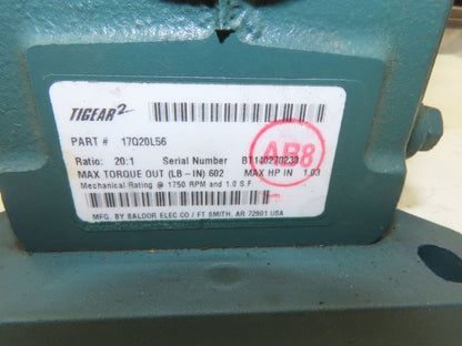 Dodge Baldor 17Q20L56 Gear Motor 20:1 Reducer 86 RPM 3/4Hp 230/460V 3PH LH 56C