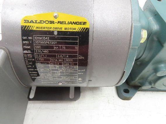 Dodge Baldor 17Q20L56 Gear Motor 20:1 Reducer 86 RPM 3/4Hp 230/460V 3PH LH 56C