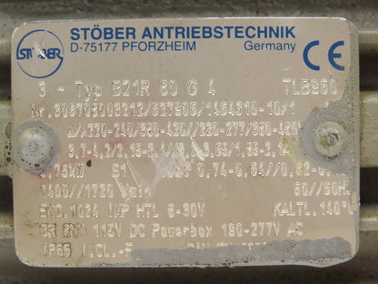 Stober B21R 80 G4 Brake Motor for Gearbox 1Hp 1720 RPM 220-480V 3PH IEC 80 Frame