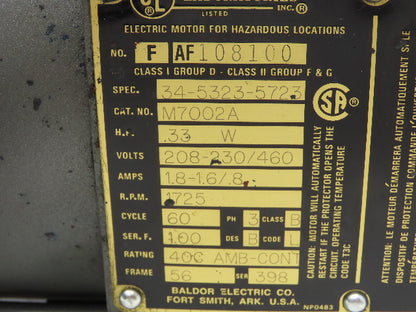 Baldor M7002A AC Motor Explosion Proof .33Hp 1725 RPM 230/460V 3PH 56 Frame