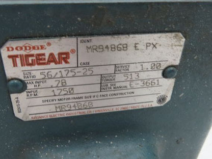 Dodge Leeson MR94868 Gear Motor 25:1 Reducer 69 RPM 3/4Hp 230/460V 3PH LH 56C