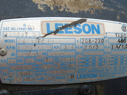 Dodge Leeson MR94868 Gear Motor 25:1 Reducer 69 RPM 3/4Hp 230/460V 3PH LH 56C