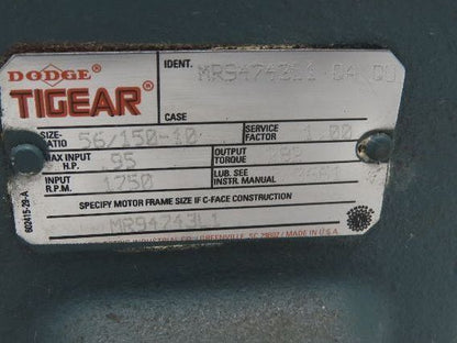 Dodge Reliance MR94743L1 Gear Motor 10:1 Ratio 172 RPM 1/2Hp 230/460V 3PH RH 56C