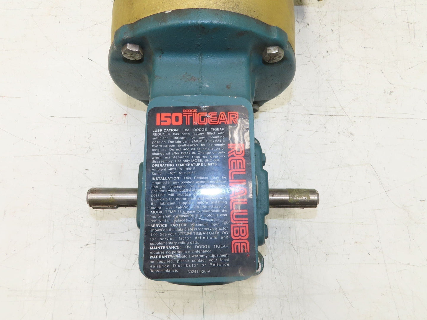 Dodge Baldor MR947431K 10:1 Gear Motor 176 RPM 1Hp 230/460V 3PH 56C Dual Shaft