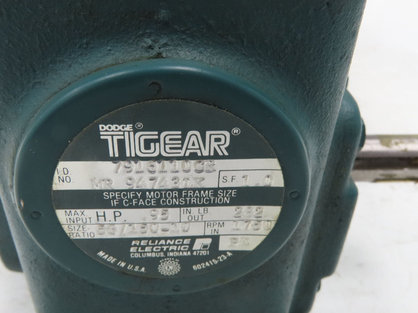 Dodge Baldor MR947431K 10:1 Gear Motor 176 RPM 1Hp 230/460V 3PH 56C Dual Shaft