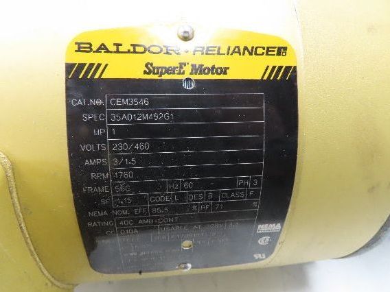 Dodge Baldor MR947431K 10:1 Gear Motor 176 RPM 1Hp 230/460V 3PH 56C Dual Shaft