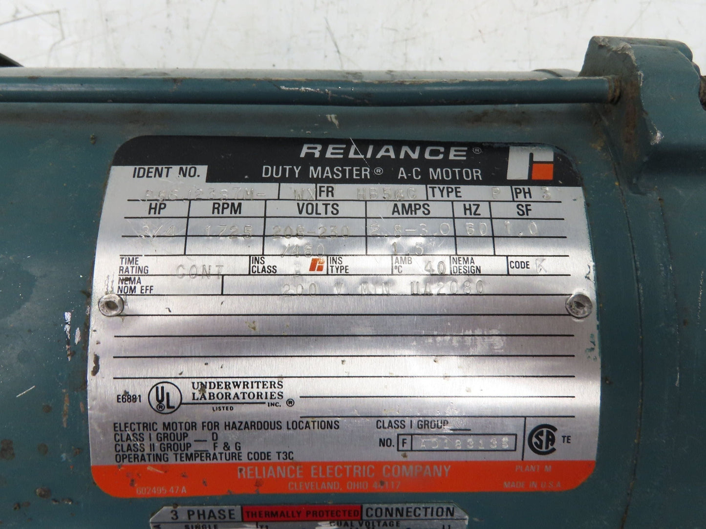 Dodge Reliance MR94868 Gear Motor 25:1 Reducer 69 RPM 3/4Hp 230/460V 3PH LH 56C