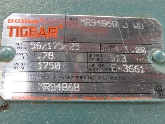 Dodge Leeson MR94868 Gear Motor 25:1 Reducer 69 RPM 3/4Hp 230/460V 3PH LH 56C