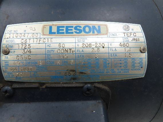 Dodge Leeson MR94868 Gear Motor 25:1 Reducer 69 RPM 3/4Hp 230/460V 3PH LH 56C