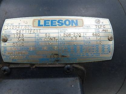 Dodge Leeson MR94868 Gear Motor 25:1 Reducer 69 RPM 3/4Hp 230/460V 3PH LH 56C