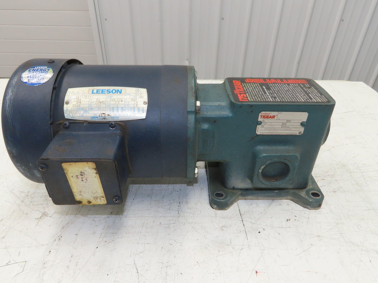 Dodge Leeson MR94868 Gear Motor 25:1 Reducer 69 RPM 3/4Hp 230/460V 3PH LH 56C
