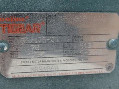 Dodge Baldor MR94868 Gear Motor 25:1 Reducer 69 RPM 3/4Hp 230/460V 3PH LH 56C