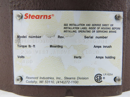 Stearns 108103102049 Clutch Brake 230 Ft-Lb 480V 3PH 324/236TC  -Incomplete-