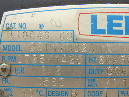 Leeson C6T17NC2D AC Motor 1/2HP 230/460VAC 3PH 56C TE 1725RPM