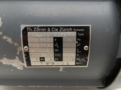 Th. Zürrer & Cie Zürich VFV65 2/11FL AC Motor 1700RPM 3PH 220/380VAC 60Hz 25Nm