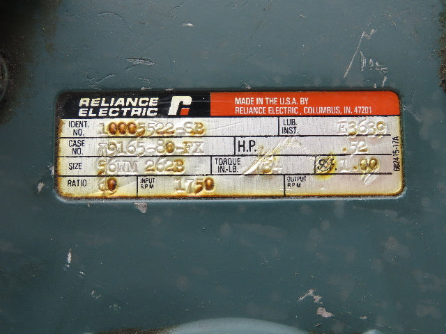 Reliance Electric 10005522-SB Gearbox 60:1 Reducer 29 RPM .5Hp RH 56C-Face