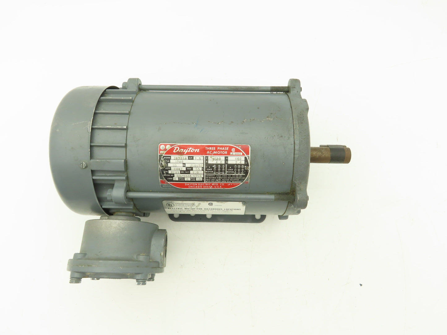 Dayton LR-31113 3N333A AC Motor 1.5HP 1740RPM 230/460V 145TC