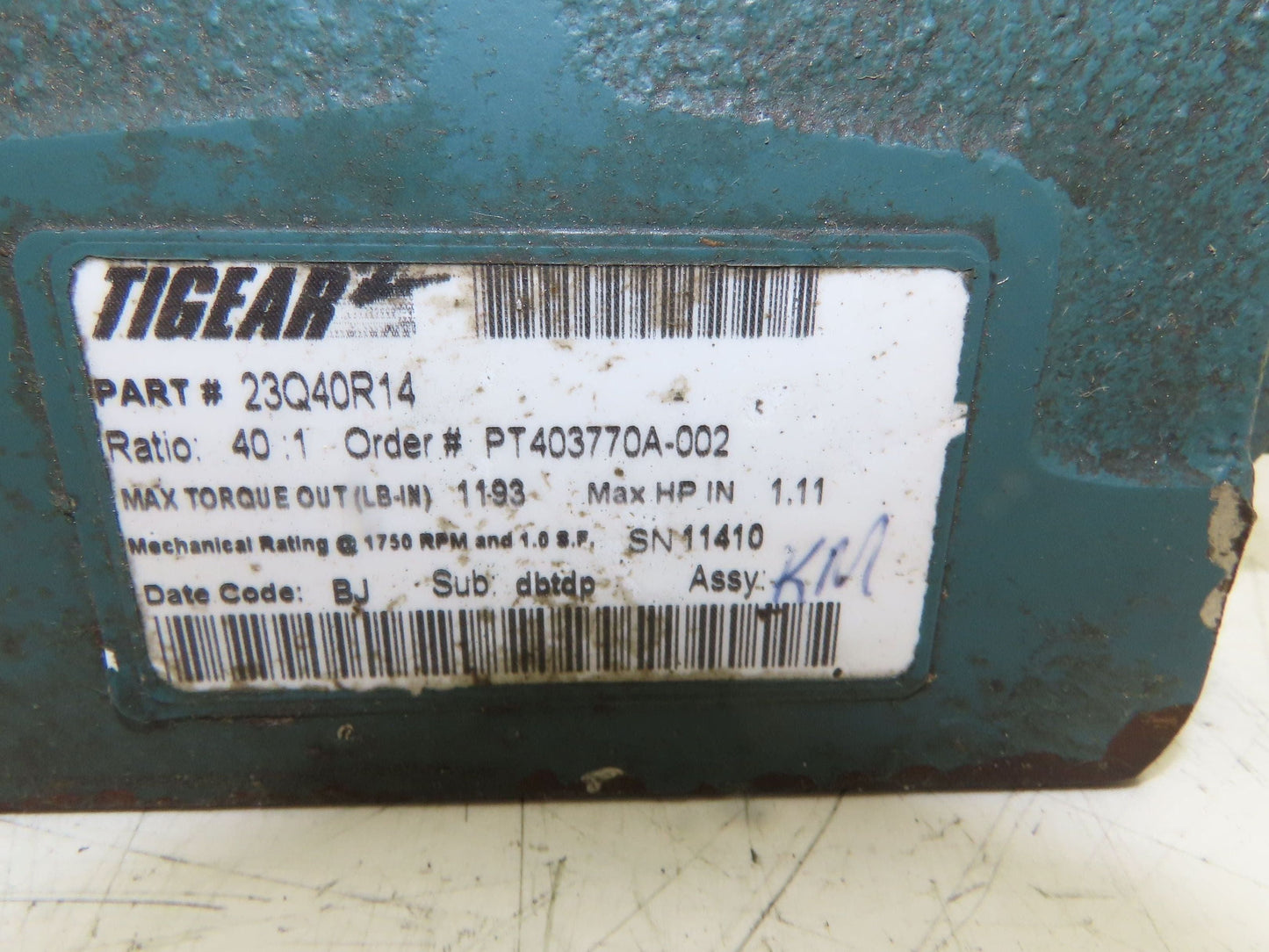 Reliance Tigear 23Q40R14 Gearmotor 40:1 Reducer 43 RPM 230/460V 3PH 56C