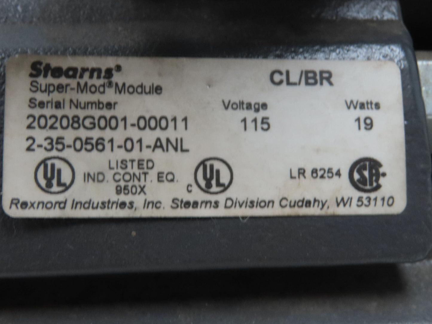 Stearns CL/BR 2-35-0561-01-ANL 56C Clutch Brake 115V with 1Hp 230/460V 3PH Motor