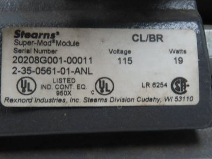 Stearns CL/BR 2-35-0561-01-ANL 56C Clutch Brake 115V with 1Hp 230/460V 3PH Motor