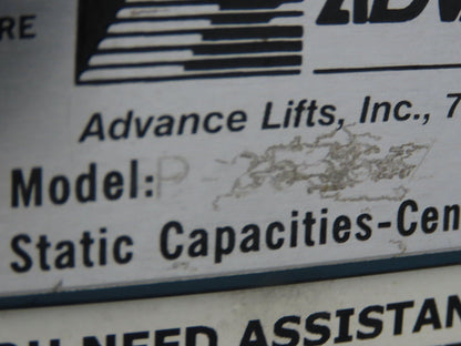Advance Lifts P-2536-Z 2500lbs Hydraulic Scissor Lift 48x48" Top 480V 36" Travel