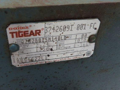 Dodge Reliance Q262B015M140L1 15:1 Gearmotor 116 RPM 1.5Hp 230/460V 3PH RH 145TC