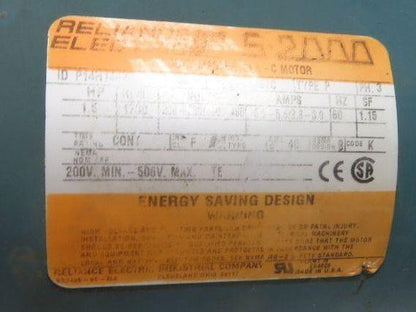 Dodge Reliance Q262B015M140L1 15:1 Gearmotor 116 RPM 1.5Hp 230/460V 3PH RH 145TC