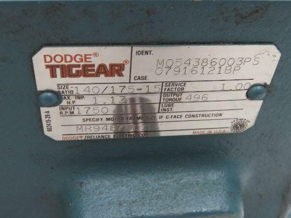Dodge Tigear M054386003PS 15:1 Gearmotor 115 RPM 1Hp 230/460V 3PH RH 143TC