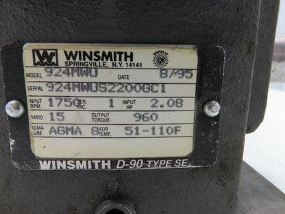 Leeson Winsmith 924MWU 15:1 Gearmotor 116 RPM 1Hp 230/460V 3PH 143TC Dual Shaft