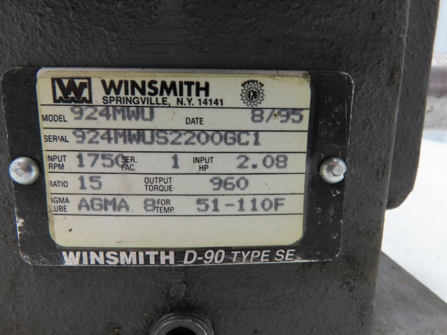 Leeson Winsmith 924MWU 15:1 Gearmotor 116 RPM 1Hp 230/460V 3PH 143TC Dual Shaft