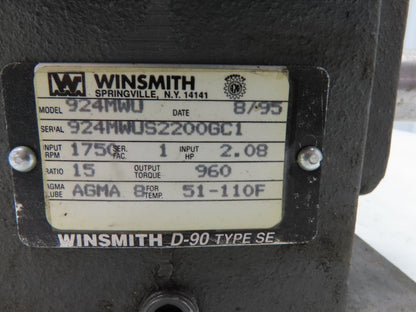 Leeson Winsmith 924MWU 15:1 Gearmotor 116 RPM 1Hp 230/460V 3PH 143TC Dual Shaft